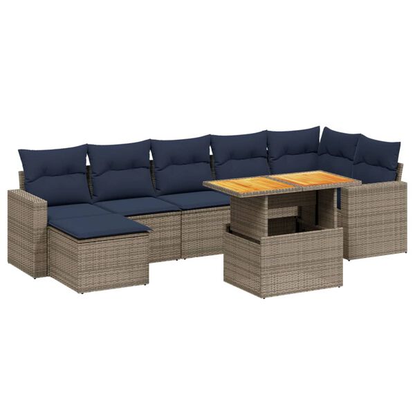 vidaXL 8 Piece Patio Sofa Set with Cushions Gray Poly Rattan