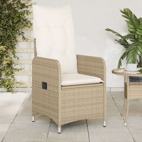 vidaXL Reclining Garden Chair Beige PE Rattan, Powder-Coated Steel Medium