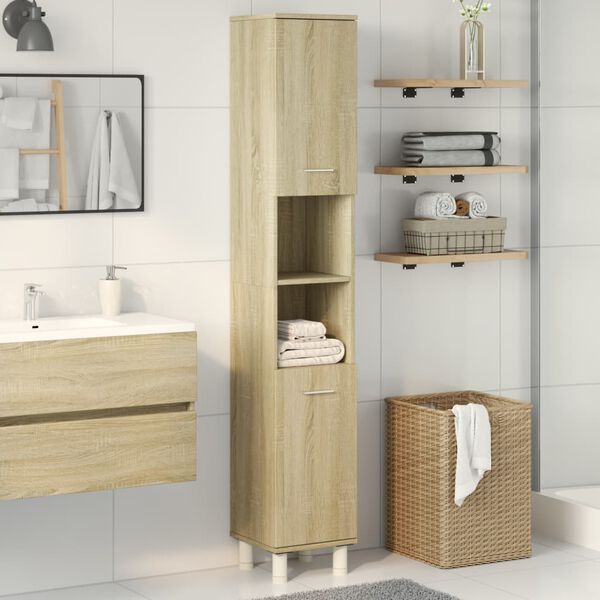 vidaXL Bathroom Cabinet Sonoma Oak Engineered Wood Tall Bathroom Cabinet