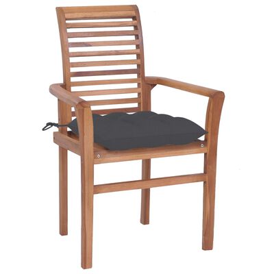 vidaXL Dining Chairs 2 pcs with Anthracite Cushions Solid Teak Wood