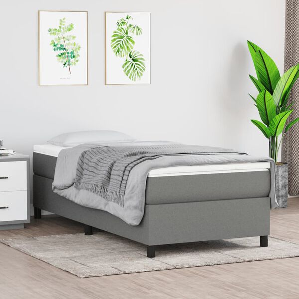 vidaXL Bed Frame Dark Gray Polyester, Plywood, Engineered wood Twin