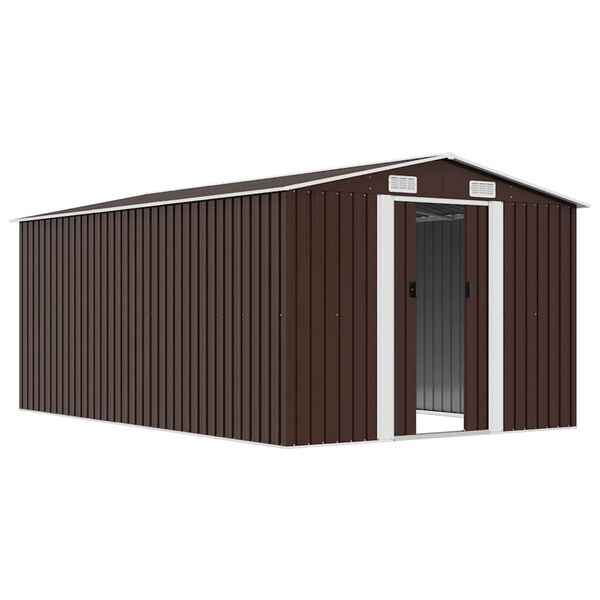 vidaXL Garden Shed Brown Galvanized steel Large Durable Garden Shed