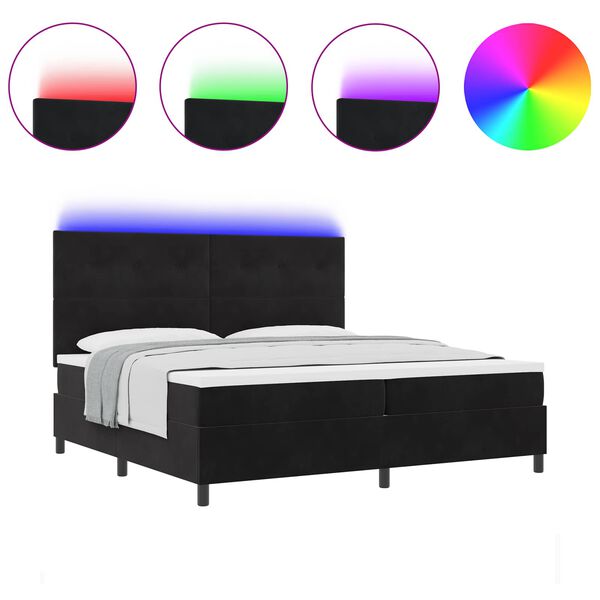 vidaXL LED Box Spring Bed with Mattress Black 78.74 x 78.74 in Fabric