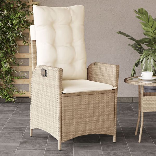 vidaXL Reclining Garden Chair Beige PE Rattan Standard