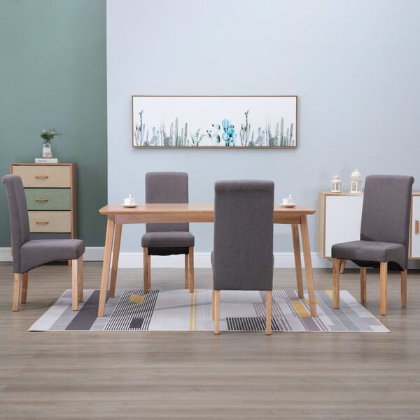 vidaXL Dining Chair Set of 4 Taupe Fabric and wood Standard Ergonomic
