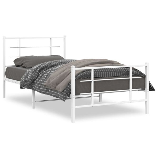 vidaXL Bed Frame White Powder-coated steel 42.1 x 79.9 in Bed Frame