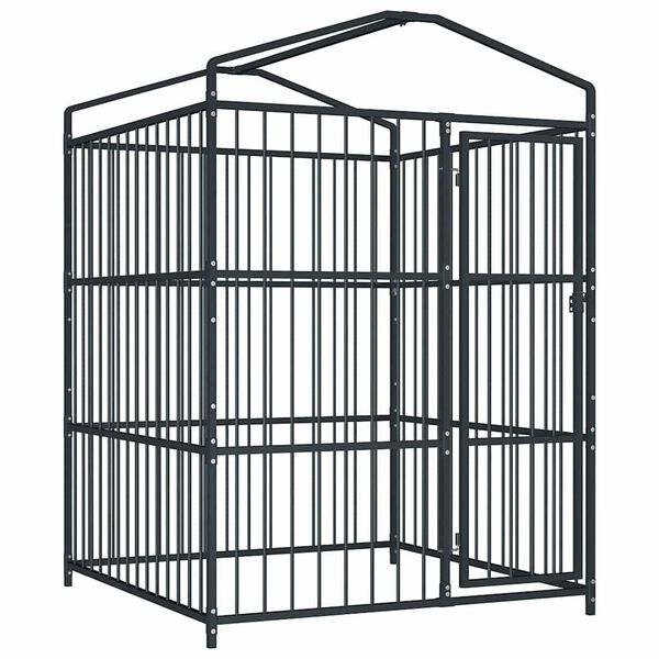 vidaXL Dog Kennel Black Galvanized steel, polyethylene roof Large Locks