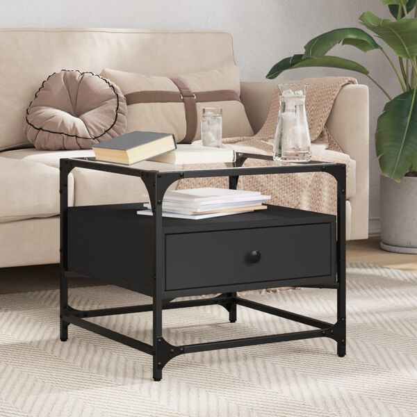 vidaXL Coffee Table Black Engineered wood, steel, glass Small