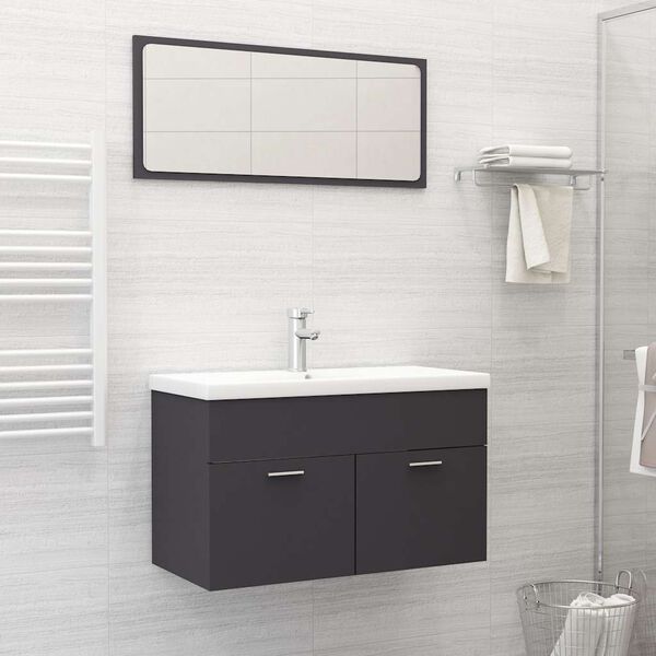 vidaXL Bathroom Furniture Set Gray Engineered wood, acrylic Medium