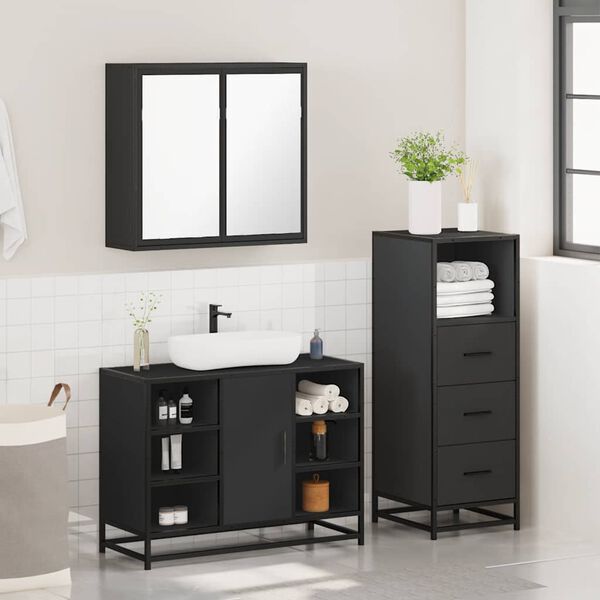 vidaXL Bathroom Furniture Set Black Engineered wood, metal, glass Standard