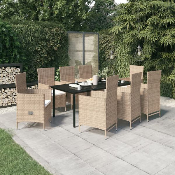 vidaXL Garden Dining Set Beige and black, cream white cushions