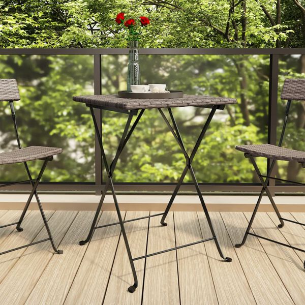 vidaXL Folding Bistro Table Grey PE rattan, powder-coated steel Compact