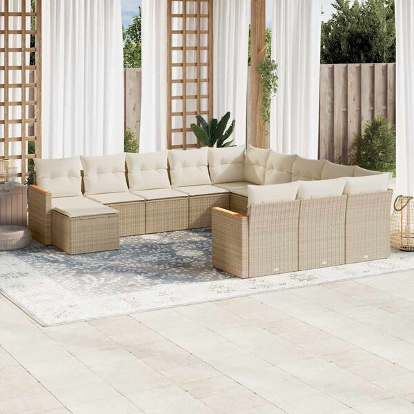 vidaXL Garden Sofa Set Beige PE rattan, powder-coated steel Large