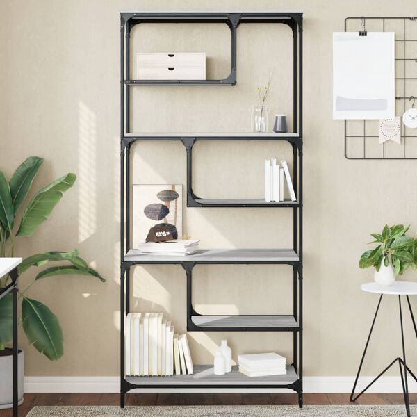 vidaXL Bookcase Grey Sonoma Engineered wood, metal Bookcase Rectangular