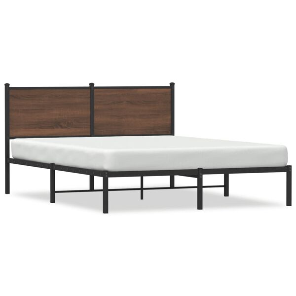 vidaXL Bed Frame Brown Oak Steel, Engineered wood King Modern