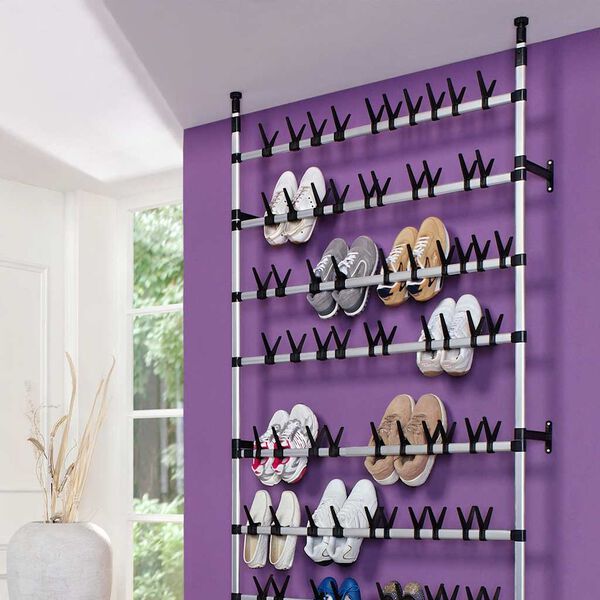vidaXL Shoe Rack Silver and black Aluminum, Plastic Adjustable