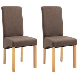 vidaXL Dining Chair Set of 2 Brown Fabric and Wooden Frame Standard