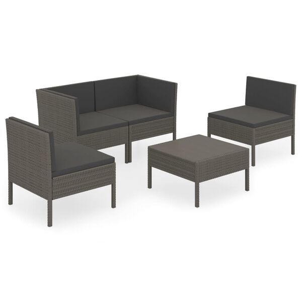 vidaXL Garden Lounge Set Gray PE rattan, powder-coated steel, polyester