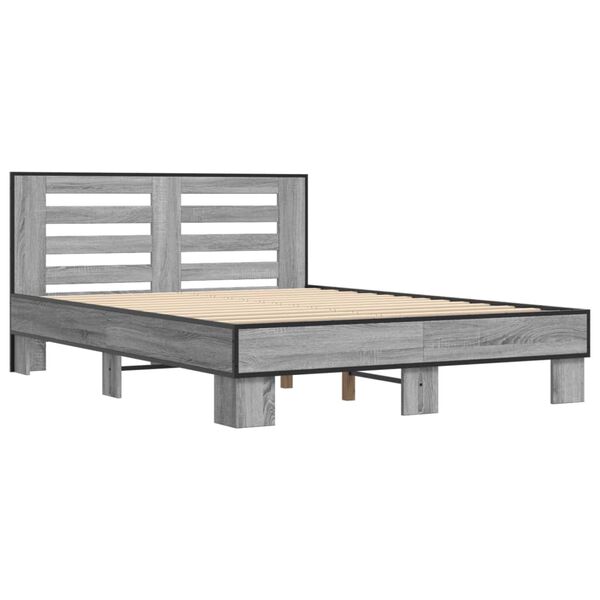 vidaXL Bed Frame Gray sonoma Engineered wood, metal, plywood Double