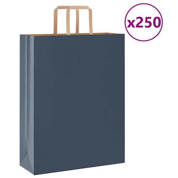 vidaXL Paper Bags 250 pcs with Handles Blue 12.6x4.7x16.5"