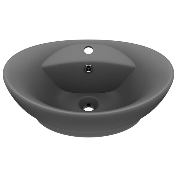 vidaXL Luxury Basin Overflow Oval Matt Dark Grey 23.0x15.4" Ceramic