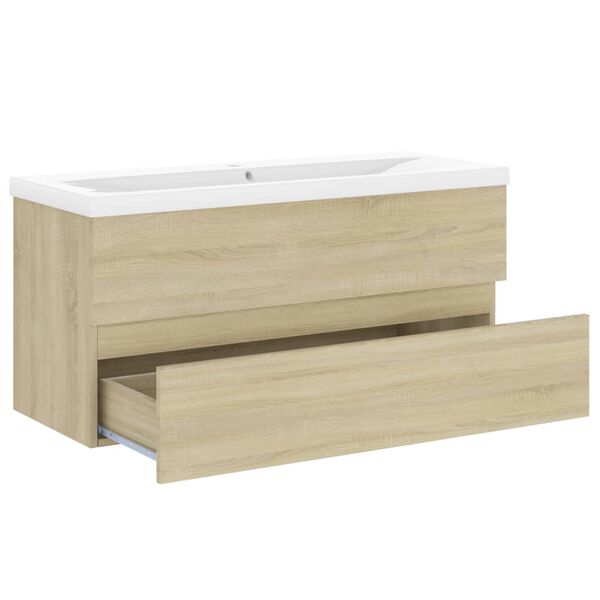 vidaXL Sink Cabinet With Basin Sonoma oak, white Engineered wood, ceramic