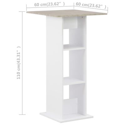 vidaXL Bar Table White and Concrete 23.6"x23.6"x43.3"