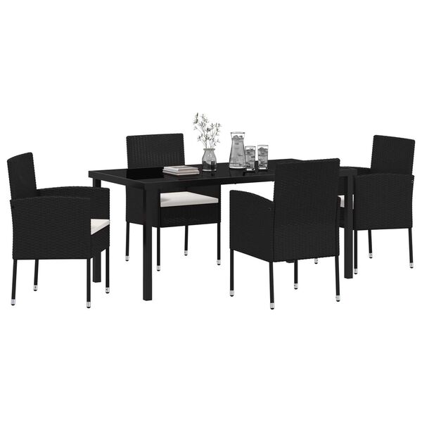 vidaXL Garden Dining Set with Cushion 5 pcs Black Poly Rattan
