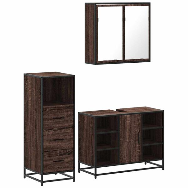 vidaXL Bathroom Furniture Set Brown oak Engineered wood, metal, glass