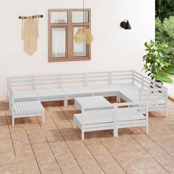 vidaXL 11 Piece Patio Lounge Set Solid Pinewood White