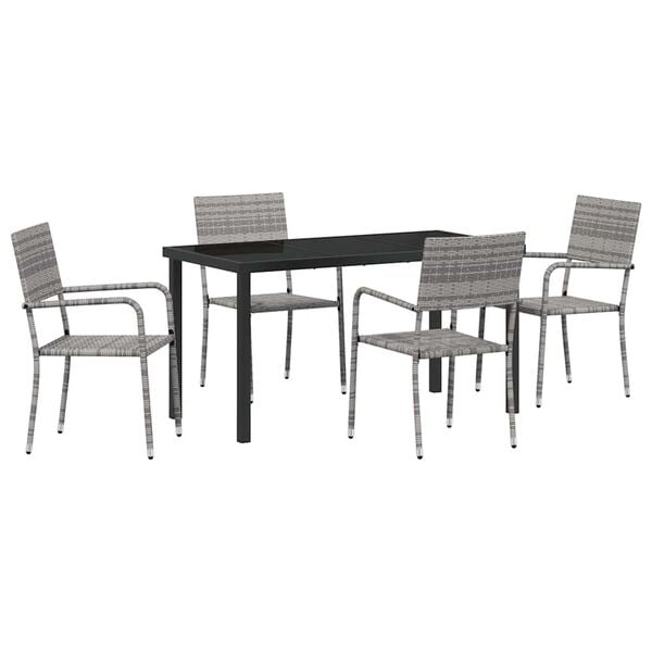 vidaXL Garden Dining Set with Cushion 5 pcs Grey Poly Rattan