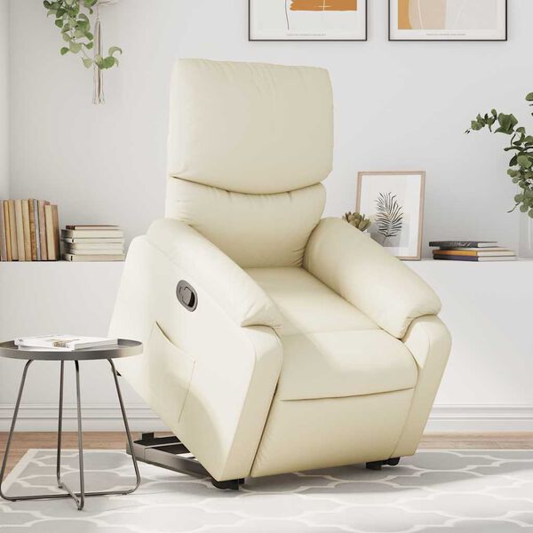 vidaXL Stand Up Massage Recliner Chair Cream Faux leather, metal, wood