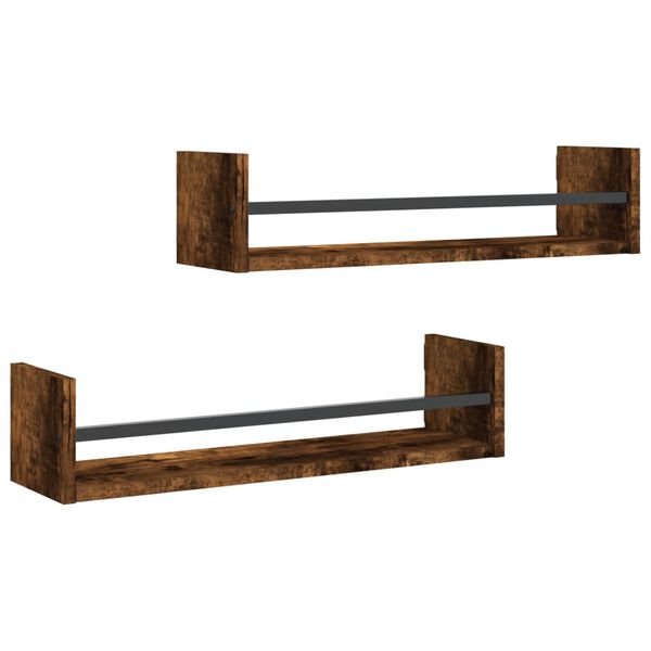 vidaXL Wall Shelf Set of 2 Smoked oak Engineered wood, steel 23.6 in