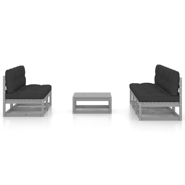 vidaXL Garden Lounge Set Grey Solid pine wood and fabric (100% polyester)