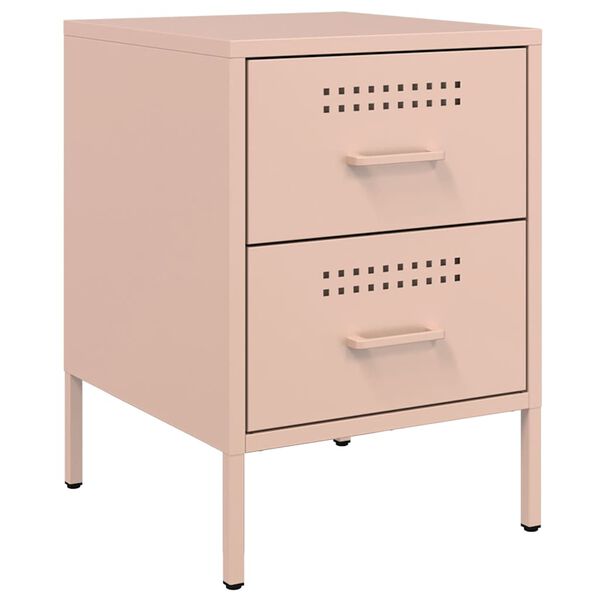 vidaXL Bedside Cabinet Pink Steel Small Bedside Cabinet Rectangular