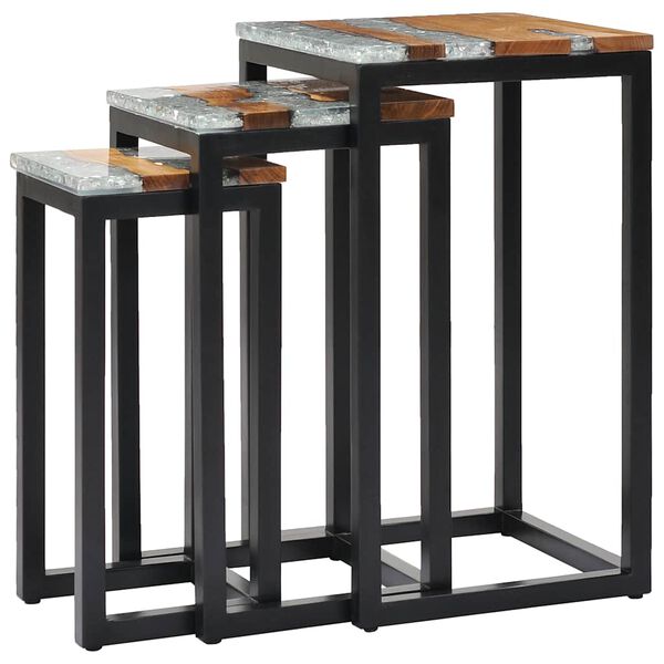 vidaXL Nesting Table Set of 3 Brown and Transparent