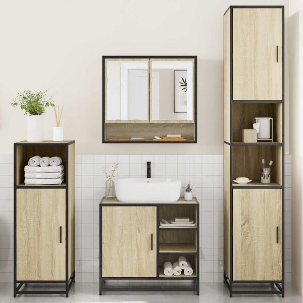 vidaXL Bathroom Furniture Set Sonoma oak Engineered wood, metal Medium