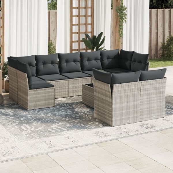 vidaXL Garden Sofa Set Light Grey PE rattan Large Adjustable Feet