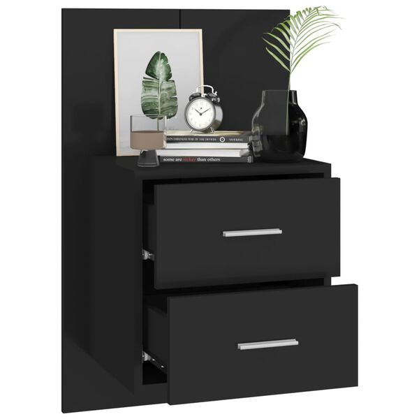 vidaXL Wall-mounted Bedside Cabinet Black Engineered wood Standard