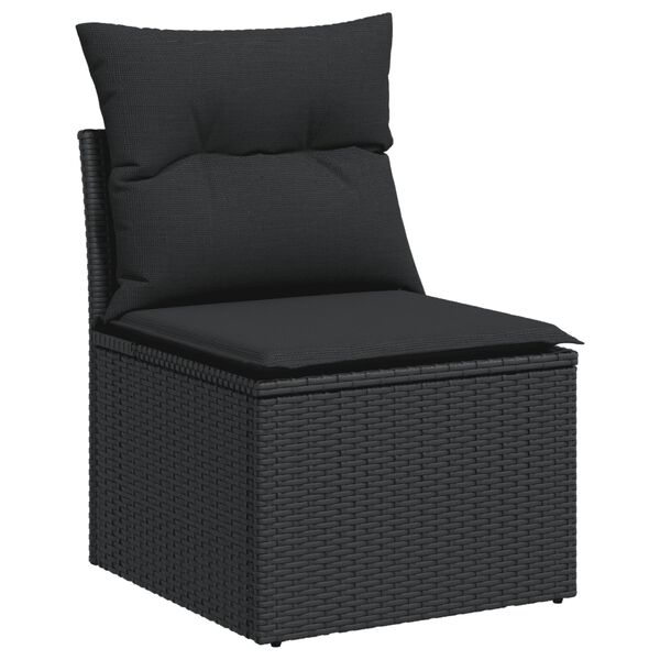 vidaXL Patio Sofa Set Black PE rattan, powder-coated steel, polyester