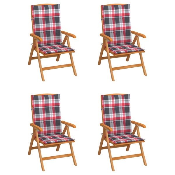 vidaXL Reclining Patio Chairs with Cushions 4 pcs Solid Teak Wood