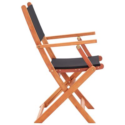 vidaXL Folding Patio Chairs 2 pcs Black Solid Wood Eucalyptus and Textilene