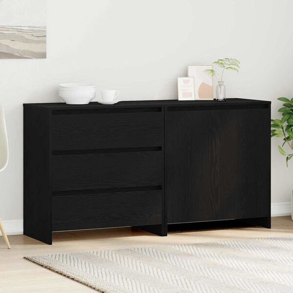 vidaXL Sideboard 2 pcs Black 27.56 x 16.14 x 29.53 in Engineered Wood