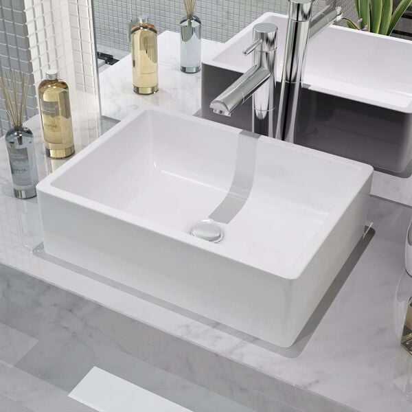 vidaXL Basin Ceramic White 16.1"x11.8"x4.7"