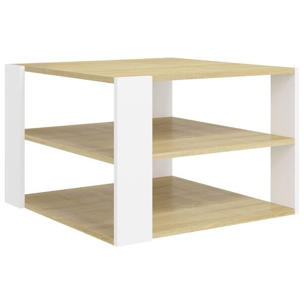 vidaXL Coffee Table Sonoma Oak and White Engineered Wood Square Modern