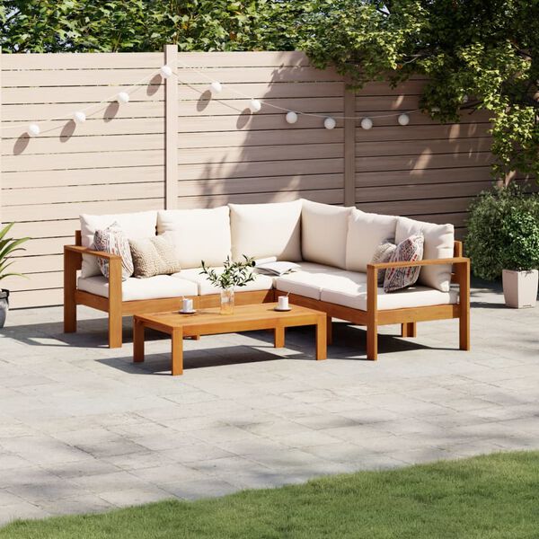 vidaXL Garden Sofa Set Cream white, Natural wood