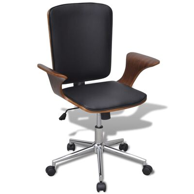 vidaXL Swivel Office Chair Bentwood with Artificial Leather Upholstery