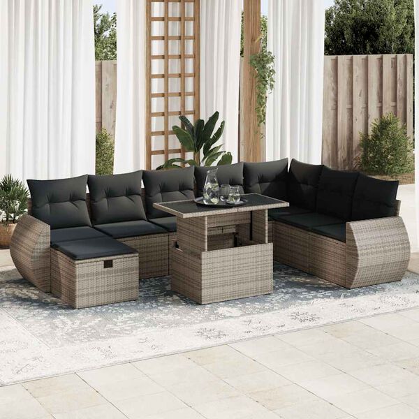 vidaXL Garden Sofa Set Grey PE Rattan, Powder-coated steel, Tempered glass