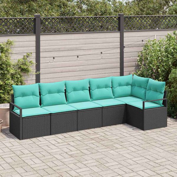 vidaXL Sofa Set 6 pcs Black Poly Rattan