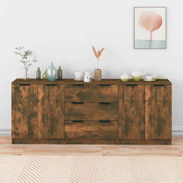 vidaXL Sideboard Set of 3 Smoked oak Engineered wood Sideboard